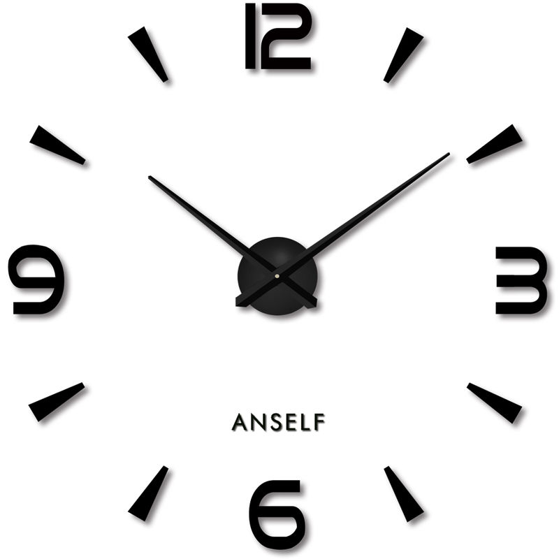 

Anself simple Digitos efecto del espejo del reloj de pared extraible de pared de acrilico sistema de la etiqueta decoracion del hogar, Negro