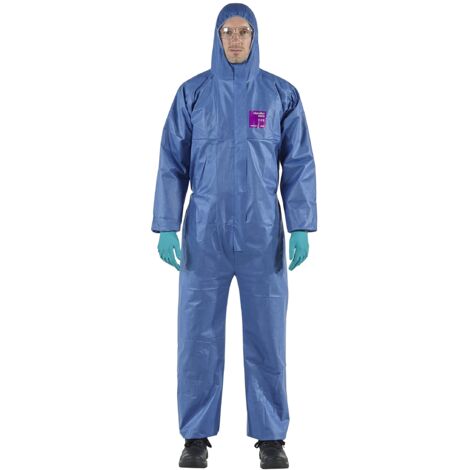 Ansell AlphaTec 1500 Modello 138, Tuta Integrale con Cappuccio, Protezione Tipo 5/6 per Usi Domestici e Professionali, Tuta Monouso Impermeabile, Uomo Donna, Blu, Taglia 2XL (1 Unità)