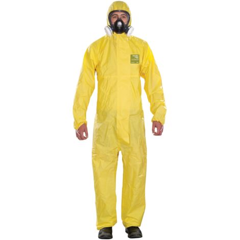 Ansell AlphaTec 2300 Modello 132, Tuta Integrale con Cappuccio, Protezione Tipo 3/4/5 per Usi Professionali e Industriali, Tuta Monouso Impermeabile, Uomo Donna, Gialla, Taglia M (1 Unità)