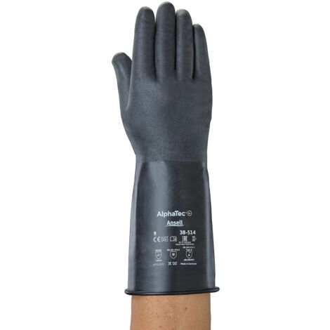 Ansell AlphaTec 38-514 Guanto in Butile/Viton, Protezione Contro le Sostanze Chimiche e Liquide, Nero, Taglia 7 (1 Paio)