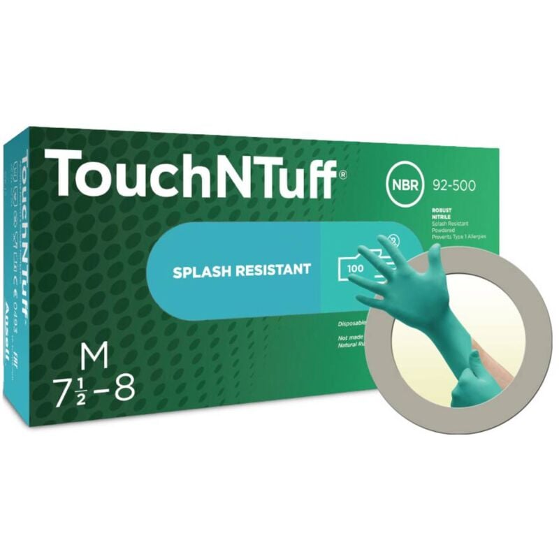 TouchNTuff 92500080 100 pc(s) Nitrile Gants à usage unique Taille: m, 7.5, 8 en 21420:2020 - Ansell
