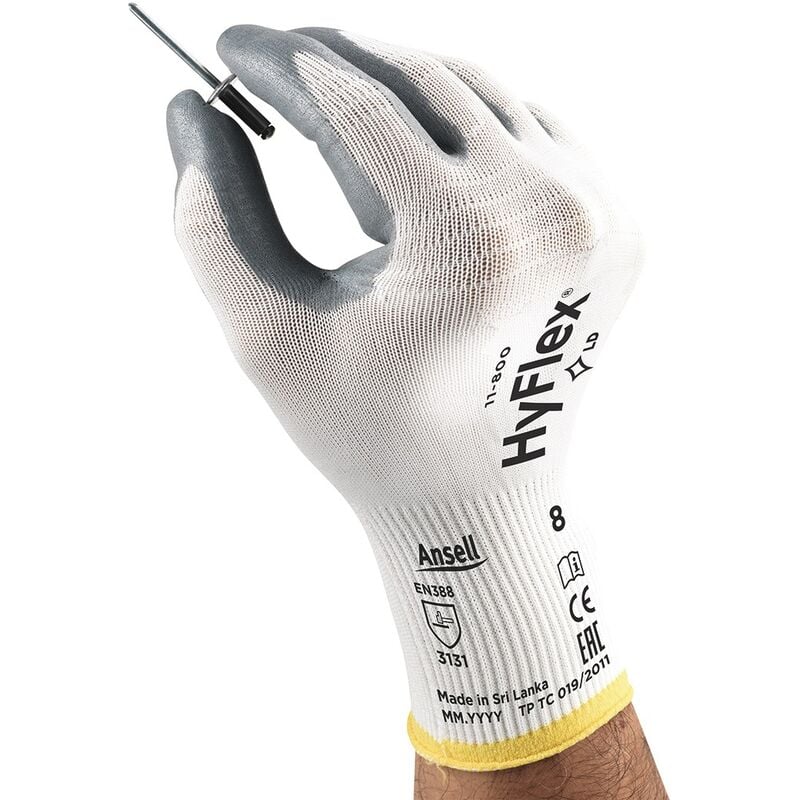 FP - Gant HyFlex 11-800 Taille 9 blanc/gris nylon avec mousse nitrile EN 388