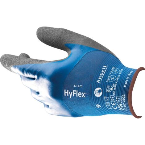 Ansell Handschuhe HyFlex 11-925 Gr.8 blau Spandex/Nylongewebe m.Nitril EN 388 Kat.II 12 Stk
