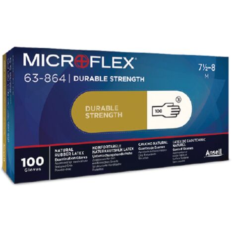 Ansell MICROFLEX 63-864 Disposable Latex Gloves, Size 8.5-9