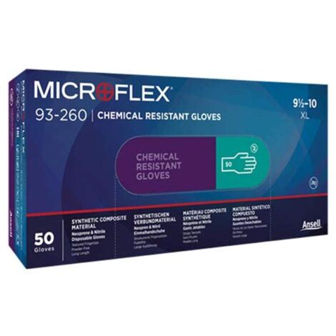 Ansell Microflex 93-260 Guanti Monouso Resistente alle Sostanze Chimiche, Formulazione Ultra Forte, Disegno Ergonomico, Polso Allungato, Guanti Chimici Donna e Uomo, Verde, Taglia XL (50 Guanti)