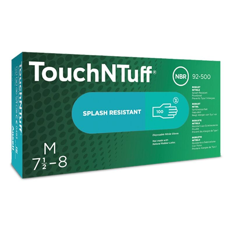 Ansell - TouchNTuff 92-500 Disposable Nitrile Gloves, Powdered, Size 8.5-9