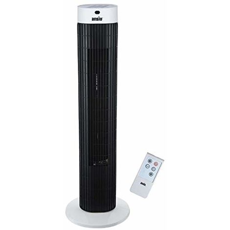 ANSIO®Tower Fan 30-inch with Remote For Home and Office, 7.5 Hour Timer, 3 Speed Oscillating Cooling Fan with 2 Year Warranty - Black & White