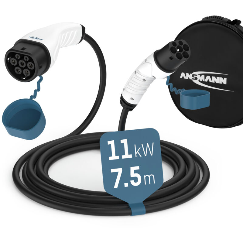 Câble de charge Type 2 11 kW 7,5 m pour véhicules électriques et hybrides (1 pce) - Ansmann
