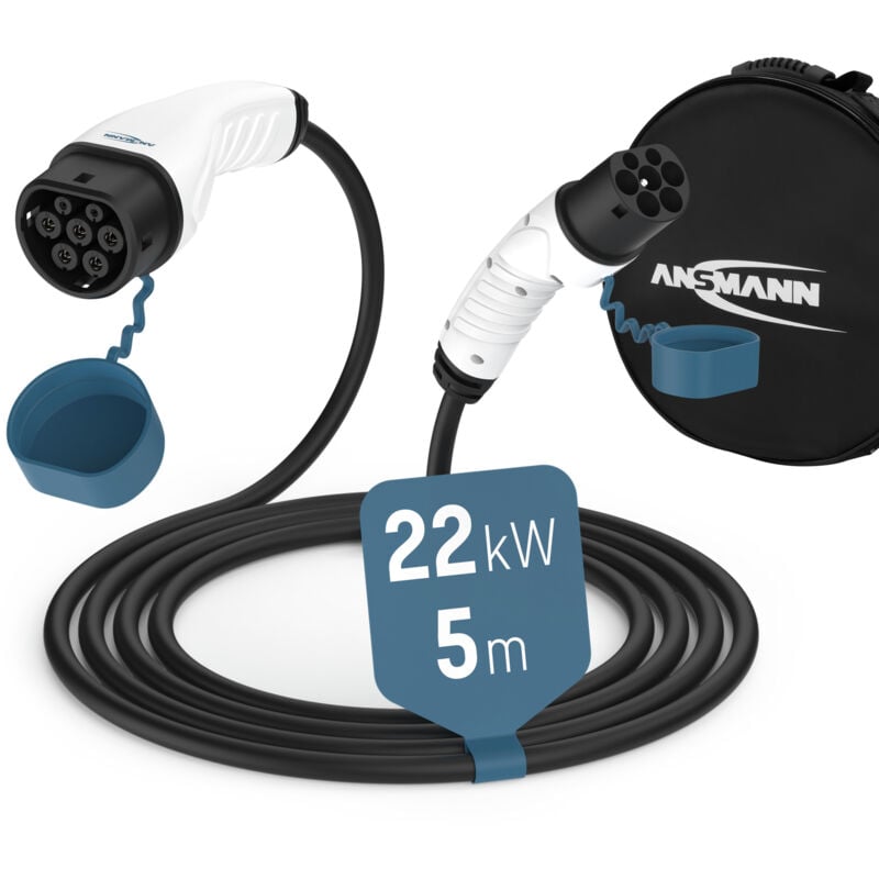Câble de charge Type 22 kW 5 m pour recharge de véhicules électriques et hybrides (1 pce) - Ansmann