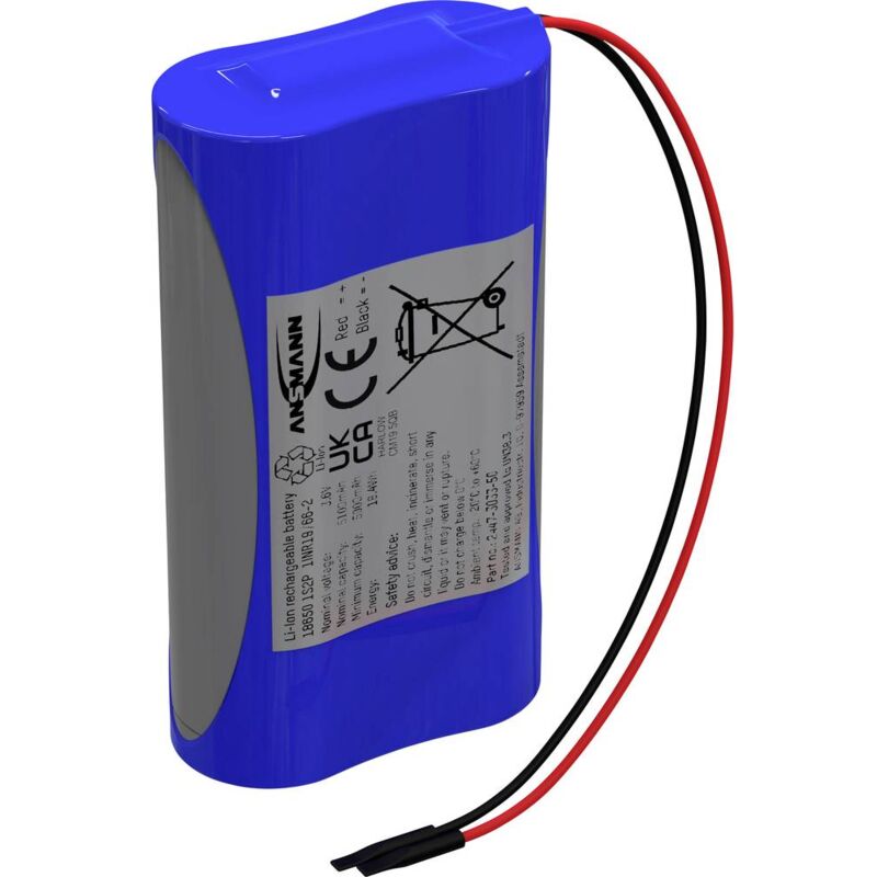 1S2P Pack de piles rechargeables 2x 18650 avec câble Li-Ion 3.6 v 5100 mAh - Ansmann