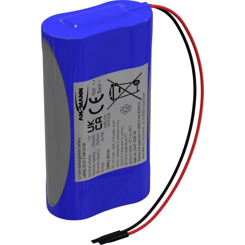 Ansmann - 2S1P Pack de piles rechargeables 2x 18650 avec câble Li-Ion 7.2 v 2550 mAh
