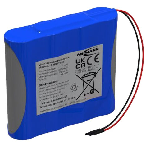 Ansmann 4S1P Akkupack 4x 18650 Kabel Li-Ion 14.4 V 2550 mAh