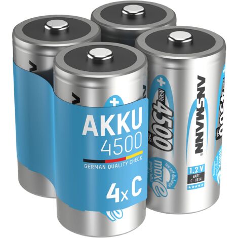 ANSMANN 4x Batterie ricaricabili stilo Baby C - 4500 mAh 1,2 V NiMH - Pila a ricarica veloce - fino a 1000 cicli di ricarica eco-friendly