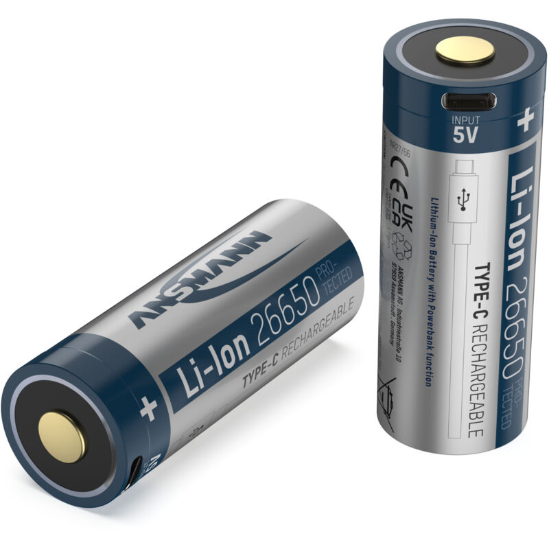 Accumulateur Li-Ion 26650 5100 mAh à port usb-c intégré - Ansmann