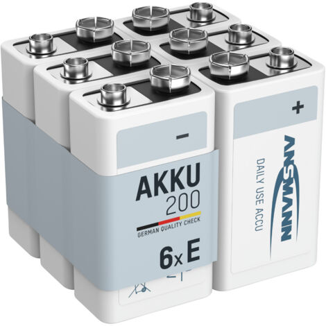 ANSMANN Akku 9V 200mAh E-Block NiMH 1,2V – 1000x wiederaufladbar (6 Stück)