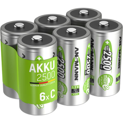 ANSMANN Akku C 2500mAh Baby NiMH 1,2V – 1000x wiederaufladbar (6 Stück)