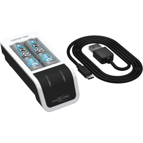 ANSMANN Akku Ladegerät inkl. 2x AA 2100mAh Akkus, USB-Eingang