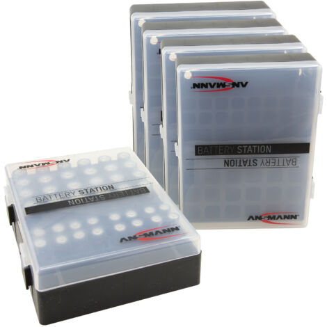 ANSMANN Batteriebox für 48 Batterien Akkus, 5 Stück, für Größe AAA, AA, 9V