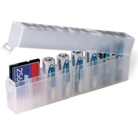 ANSMANN Caja organizadora para pilas AA y AAA - Estuche para guardar baterías de diversos tamaños - Portapilas ideal para protección - Transparente