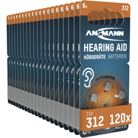 ANSMANN Hörgerätebatterien Typ 312 P312 ZL3 PR41, 120 Stück