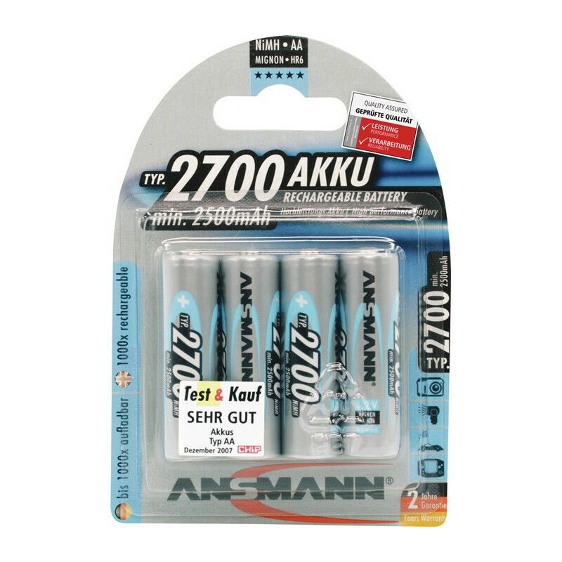 

Pila de acumulador 1,2 V 2700 mAh R6-AA-Mignon HR6 4 4 piezas / blister ANSMANN