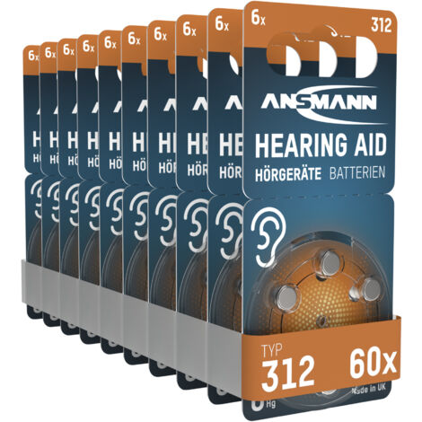 Piles pour appareil auditifs de taille 312 (couleur marron) pour toutes les  aides auditives