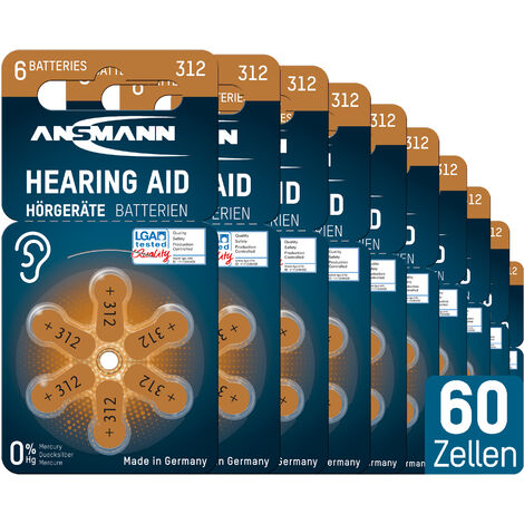 ANSMANN Piles pour appareils auditifs 312 1,4 V (60 pièces)