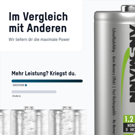 ANSMANN Piles rechargeables Mono D 5000 mAh 1,2 V (lot de 6)