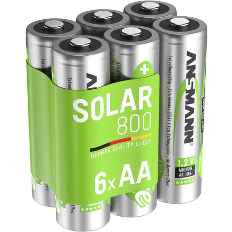 ANSMANN Piles solaires rechargeables Mignon AA 800 mAh 1,2V (lot de 6)
