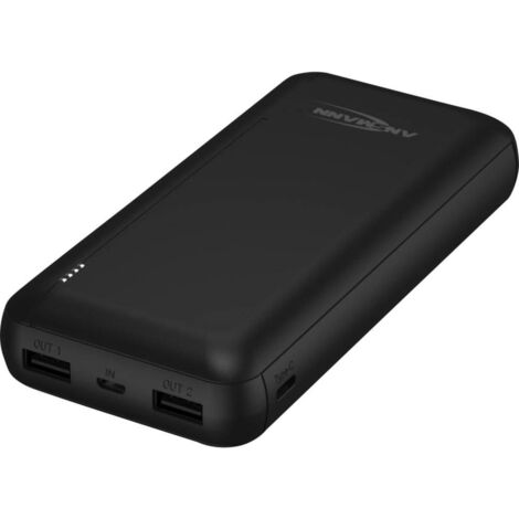 Ansmann – Powerbank 20000 mAh – Charge rapide 2A – 2 ports USB-C – Technologie Smart IC – Affichage de statut – Compact et léger - Y864802