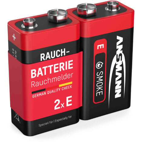 ANSMANN Rauchmelder Alkaline Batterie 9V E-Block, 2 Stück