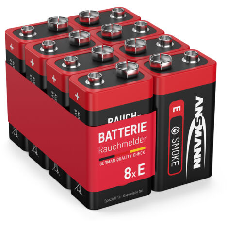 ANSMANN Rauchmelder Alkaline Batterie 9V E-Block, 8 Stück