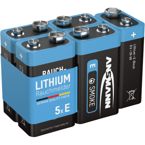 ANSMANN Rauchmelder Extrem Lithium Batterie 9V E-Block, 5 Stück