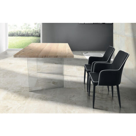 ANSON - tavolo da pranzo moderno in vetro rovere impiallacciato