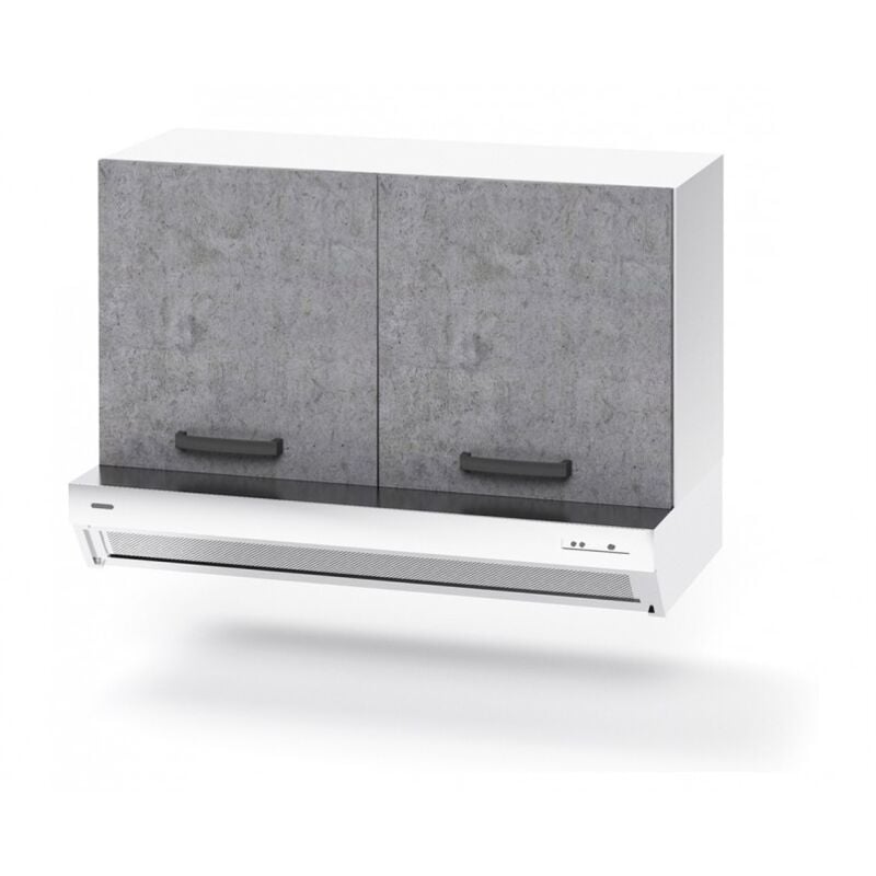 Hotte 90x32x49 cm en bois blanc frêne et ciment avec épurateur et deux portes - Antartide