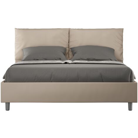 Antea M rangement lit double 160x190 tête de lit coussins  Couleur: Beige - Version: Avec coffre de rangement