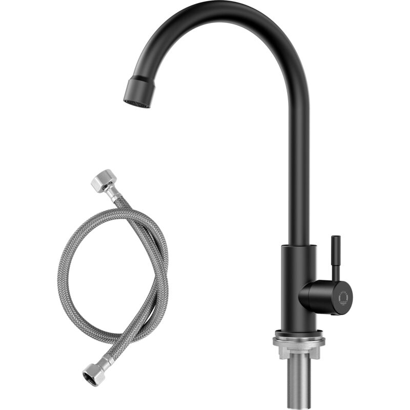 Cecipa Robinet de Cuisine Robinet d'eau froide pour évier de cuisine - Robinet d'eau froide - Rotatif à 360° - Noir