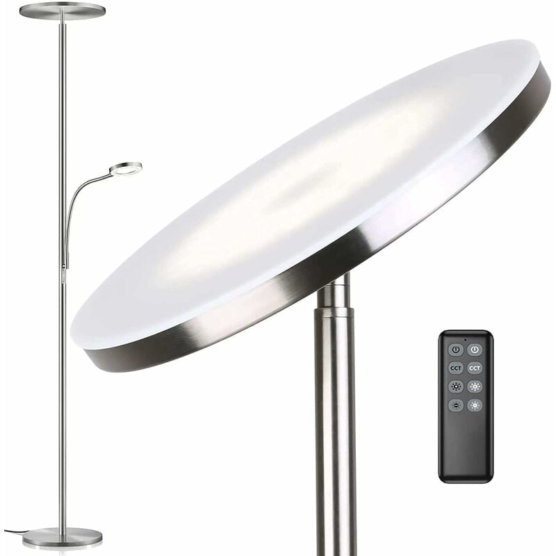 Anten - Lampadaire sur pied salon avec liseuse nickel 30W Lampe sur pied dimmable avec télécommande 3 couleur de lumière + Luminosité réglable