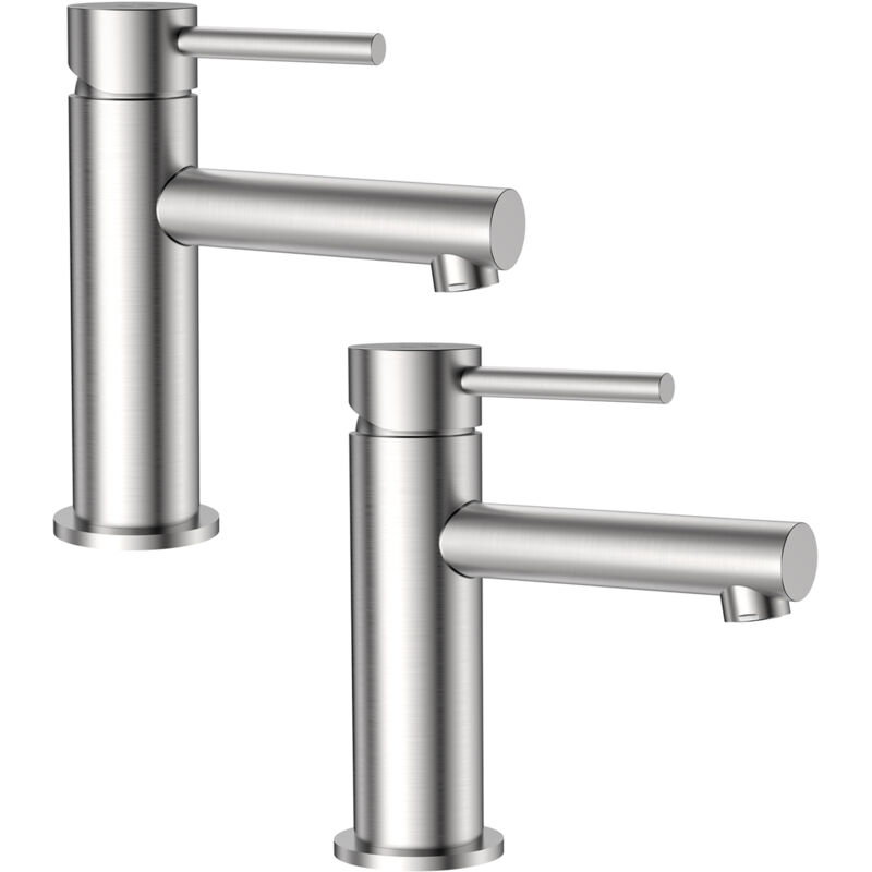 Cecipa - Lot de 2 Robinet de Lavabo Brossé, Mitigeur de Lavabo de Salle de Bain, Hauteur 174 mm, Robinet de Lavabo Eau Chaude et Froide
