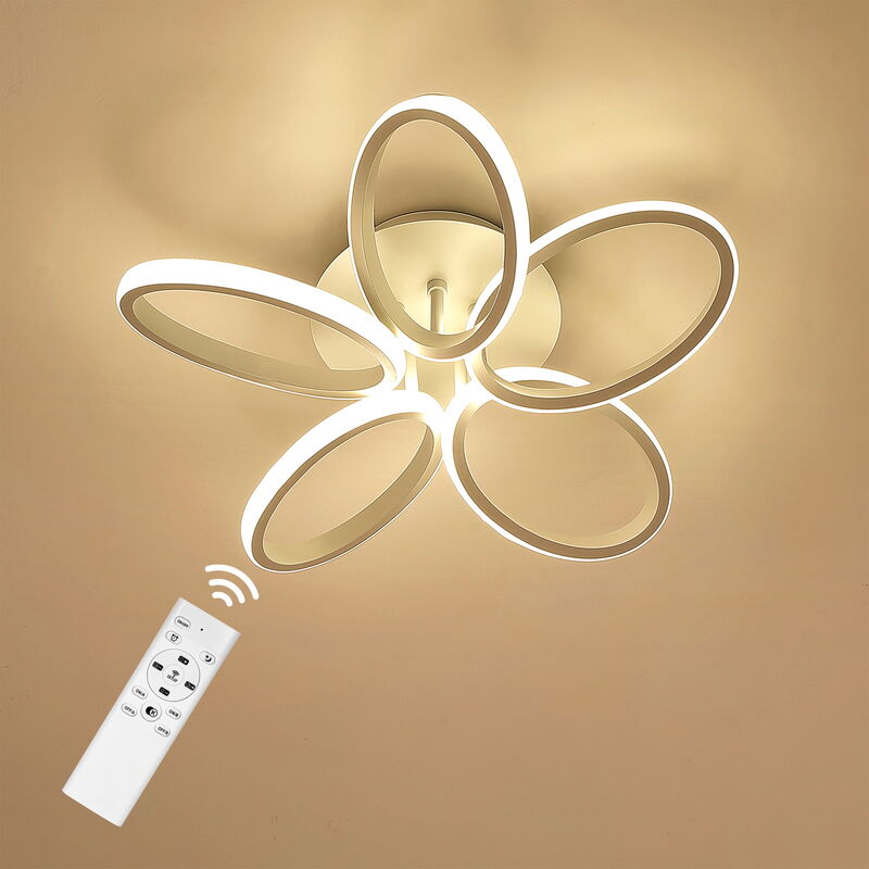 Anten Plafonnier LED créatif 30 W pour salon avec télécommande Couleur de la lumière/luminosité réglable Motif fleur Blanc Lampe suspension pour