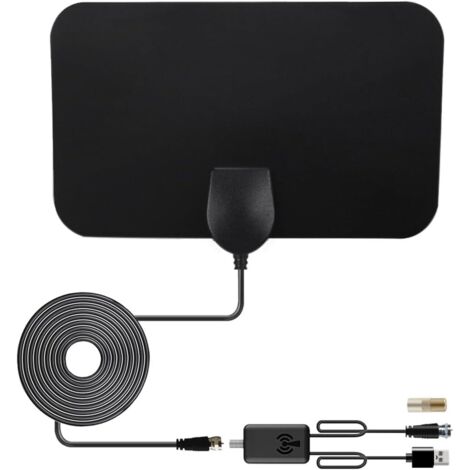 Antena de interior HDTV DVB-T2 mejorada de 10 dBi, antena digital HD con adaptador hembra a macho para TV, alcance de 128 km, mini antena para Smart TVs, cable coaxial RG174 de 3 m, compatible con 108