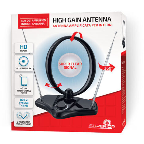 Antena Tv Interior Con Amplificador 30db Alimentador 230vac Incluido Nai001