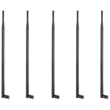 Antena Wi-Fi 5X 12DBI, doble banda 2.4G/5G, alta ganancia, largo alcance, con conector RP-SMA para redes inalámbricas.