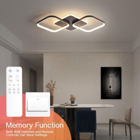 Antenlicht LED Deckenleuchte 40W,Dimmbar 2700K-6500K,50x50cm,Doppelquadrat Design,Fernbedienung,für Wohnzimmer Schlafzimmer-Schwarz [Energieklasse E]