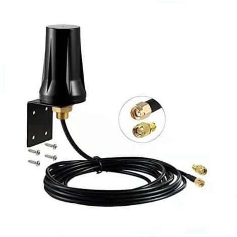 Antenne 4G LTE Exterieur MIMO SMA Mâle 5dBi Omnidirectionnelle Étanche avec Support Mural et Câble 3m pour Routeur Huawei B525/535 et Modem Industriel