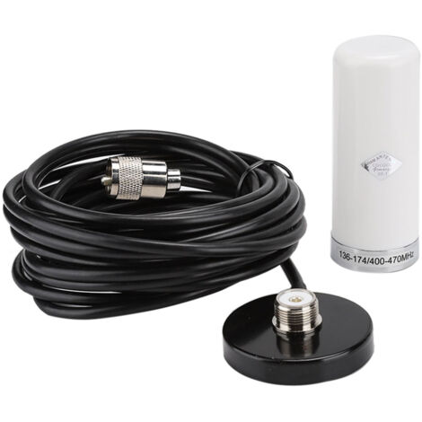 Antenne Magnétique VHF/UHF Double Bande pour Voiture avec Câble Blanc