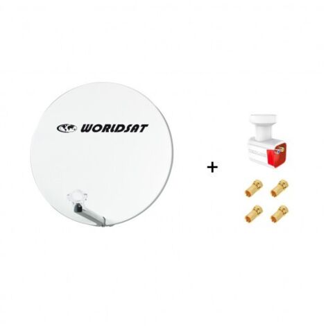 Antenne Parabole Fibre SMC 60 cm Beige WORLDSAT + LNB Twin 0,1 dB Full HD 1080p 4K Ultra HD + 4 Fiches F Or - Visserie en Inox