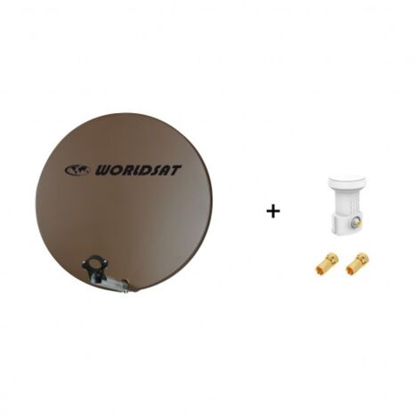 Antenne Parabole Fibre SMC 60 cm Marron WORLDSAT + LNB Single 0,1 dB Full HD 1080p 4K Ultra HD + 2 Fiches F Or - Visserie en Inox