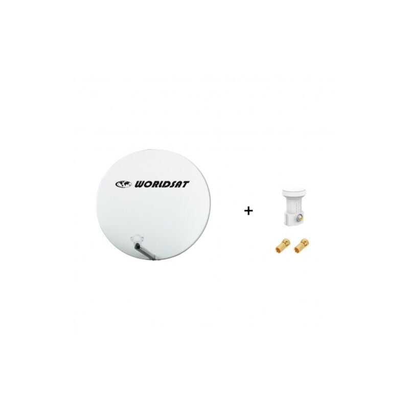 Antenne Parabole Fibre smc 75 cm Beige worldsat + lnb Single 0,1 dB Full hd 1080p 4K Ultra hd + 2 Fiches f Or - Visserie en Inox