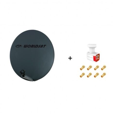 Antenne Parabole Fibre SMC 85 cm Anthracite WORLDSAT + LNB Quad 0,1 dB Full HD 1080p 4K Ultra HD + 8 Fiches F Or - Visserie en Inox